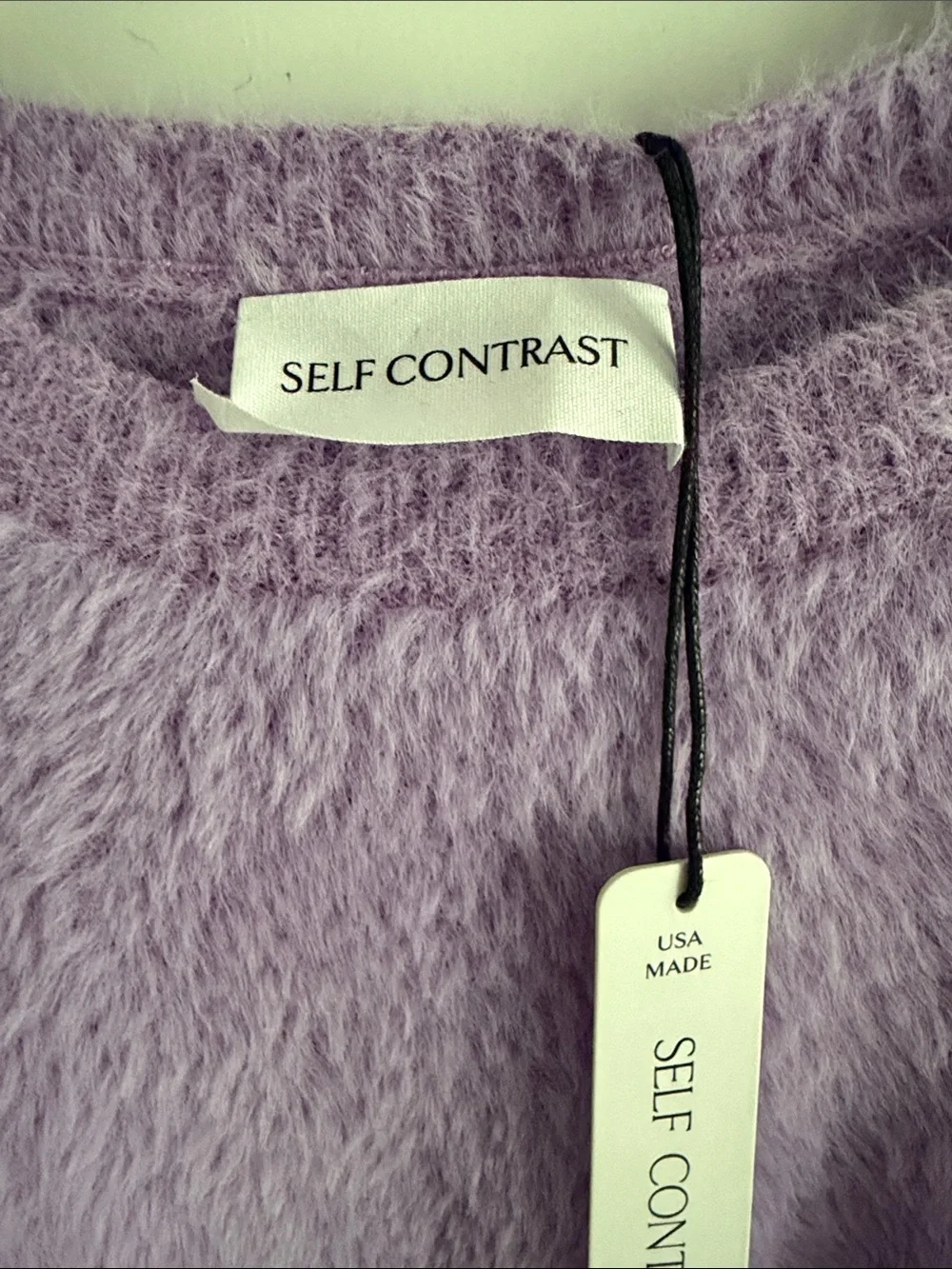 Anthro Self Contrast Lavender‎ Fuzzy Crop Sweater small